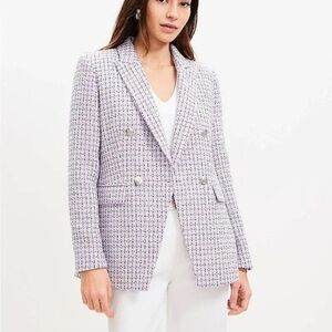 NWT LOFT Tweed double Breasted Blazer pastel purple lavender size 12